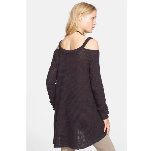 Free People Moonshine Cold Shoulder Knitted Sweater Hi-Low, Fringe Hem - Picture 2 of 12